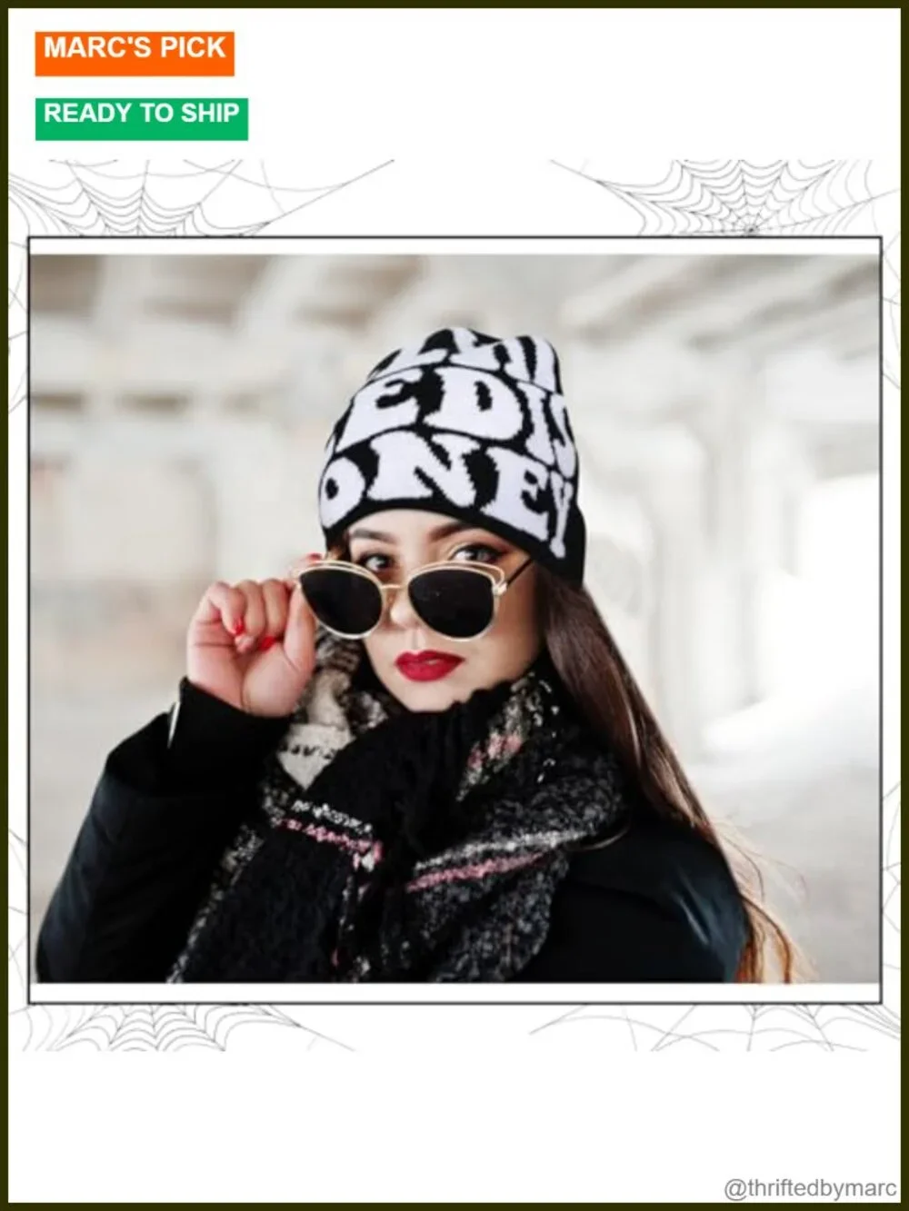Set of 4 Double Sided Y2K Graphic Beanies - Acrylic Knitted Winter Hats